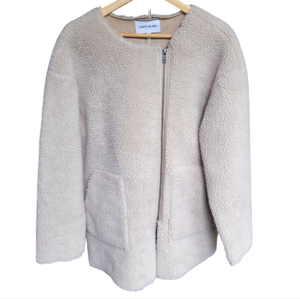 Elizabeth and James Faux Sherpa Coat Off-Set Zipper Cream Fleece Jacket … - Picture 16 of 17